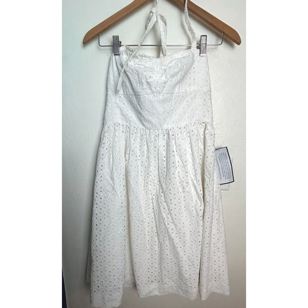 J Crew Dress Womens 4 Tie Halter Eyelet Ruffle Cotton White Mini Corset